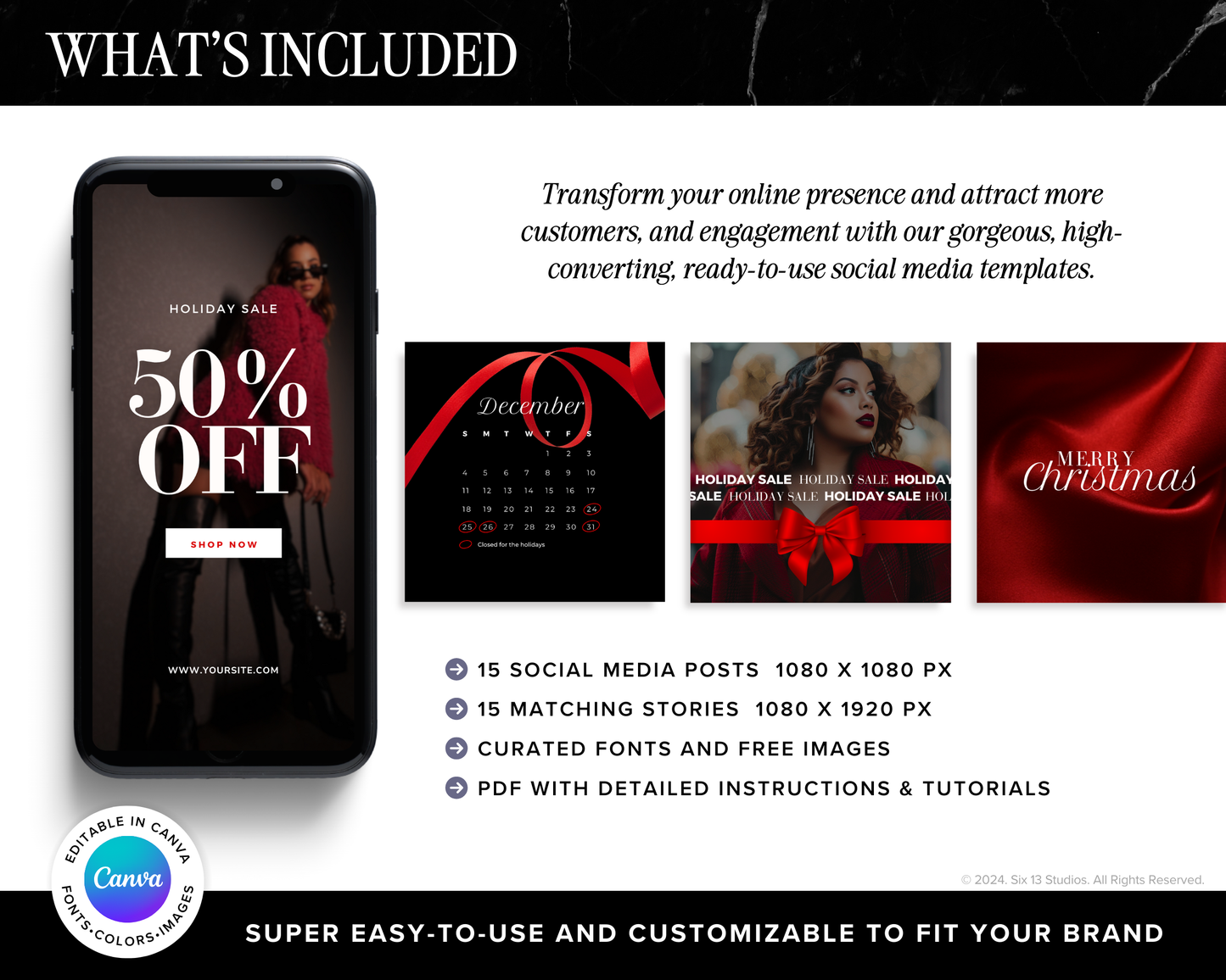 Christmas Holiday Sale Promo Bundle - Chic Social Media Instagram Templates (Canva)