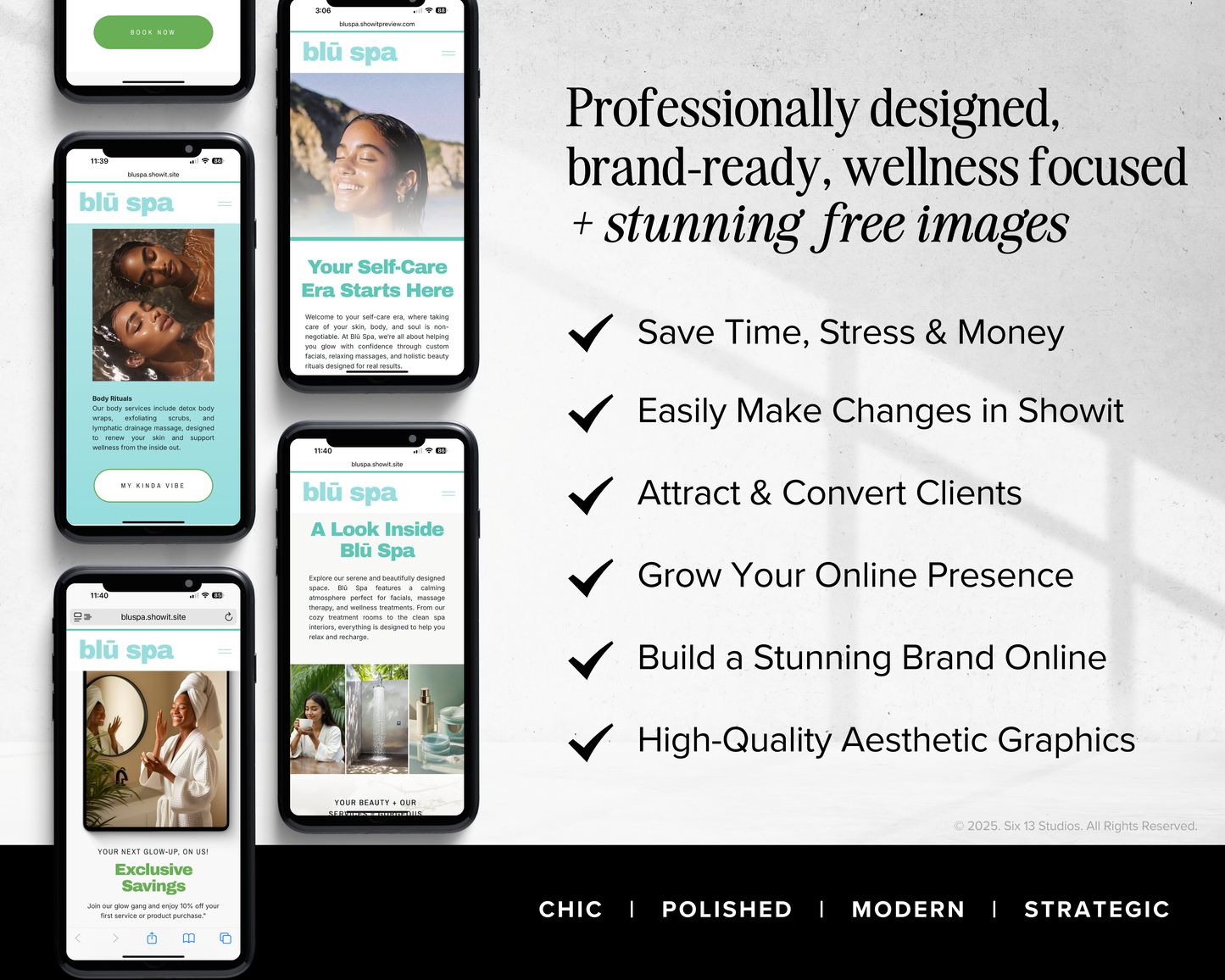 Blu Spa Showit Website Template for Spas Wellness Estheticians Beauty Health Professionals - Mobile Friendly
